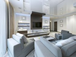 Audio system with TV and shelves in the living room Contemporary