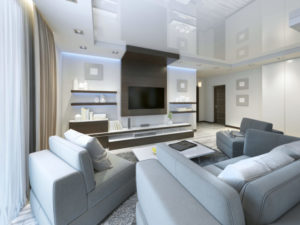 Audio system with TV and shelves in the living room Contemporary
